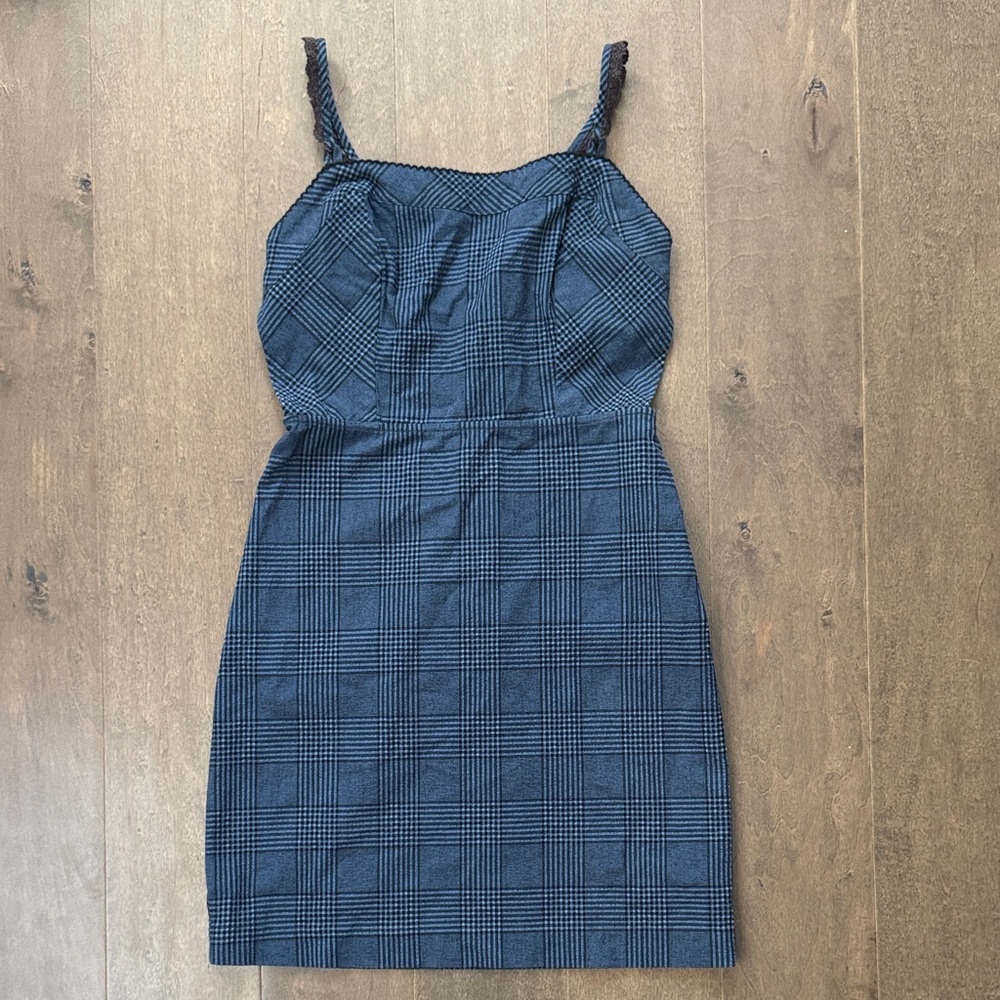 Free People Black and Blue Plaid Dress